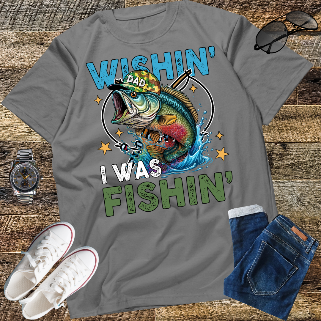 "Wishin' I Was Fishin' Shirt, Funny Fishing Shirt, Fishing Gift, Men's Fishing Shirt, Gift for Fishing Lover, Fishing T-Shirt, Gifts for Fishermen"