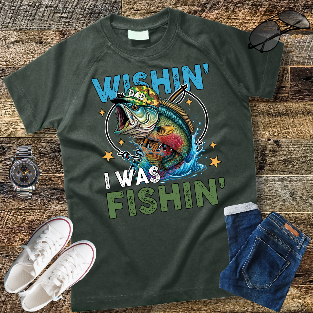 "Wishin' I Was Fishin' Shirt, Funny Fishing Shirt, Fishing Gift, Men's Fishing Shirt, Gift for Fishing Lover, Fishing T-Shirt, Gifts for Fishermen"