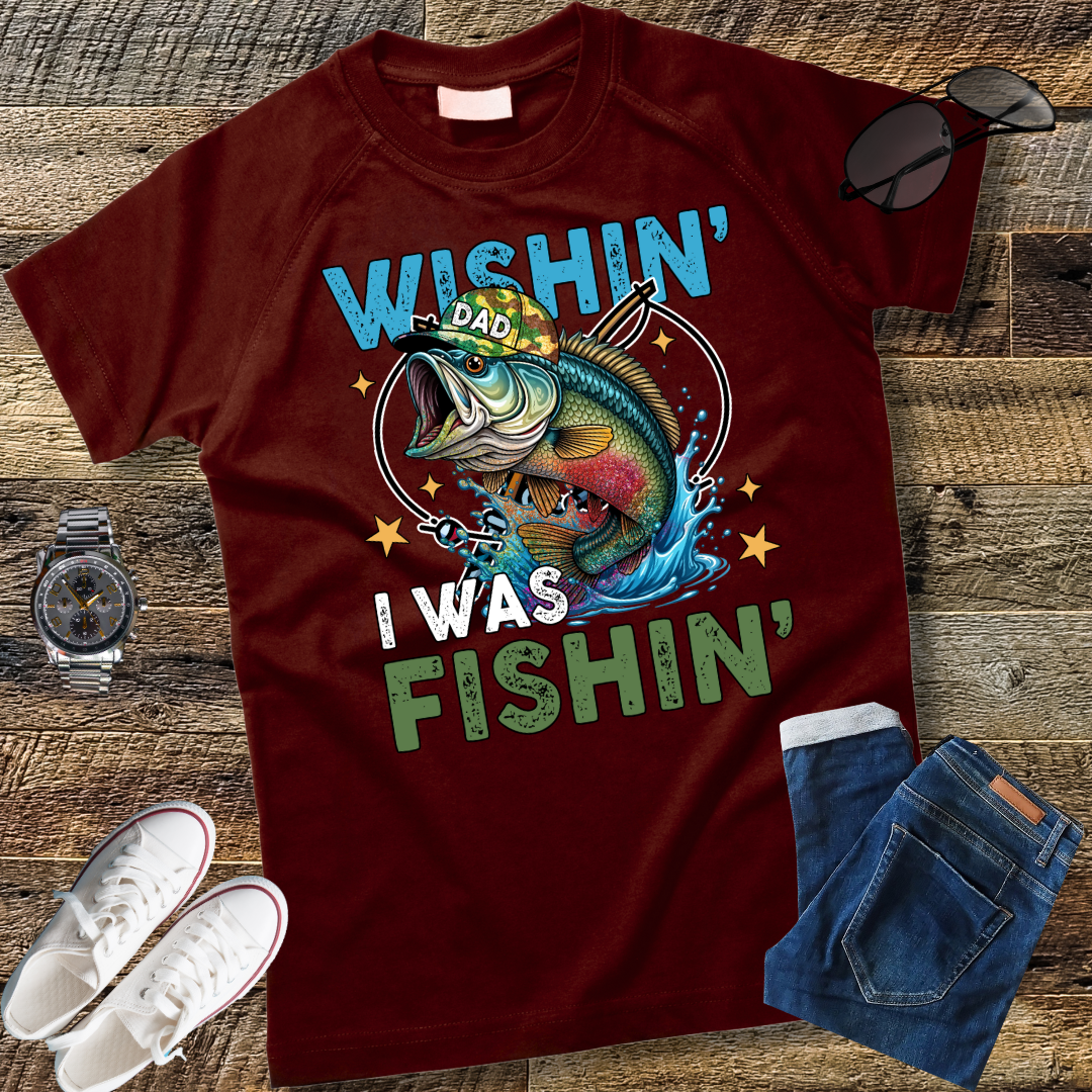 "Wishin' I Was Fishin' Shirt, Funny Fishing Shirt, Fishing Gift, Men's Fishing Shirt, Gift for Fishing Lover, Fishing T-Shirt, Gifts for Fishermen"