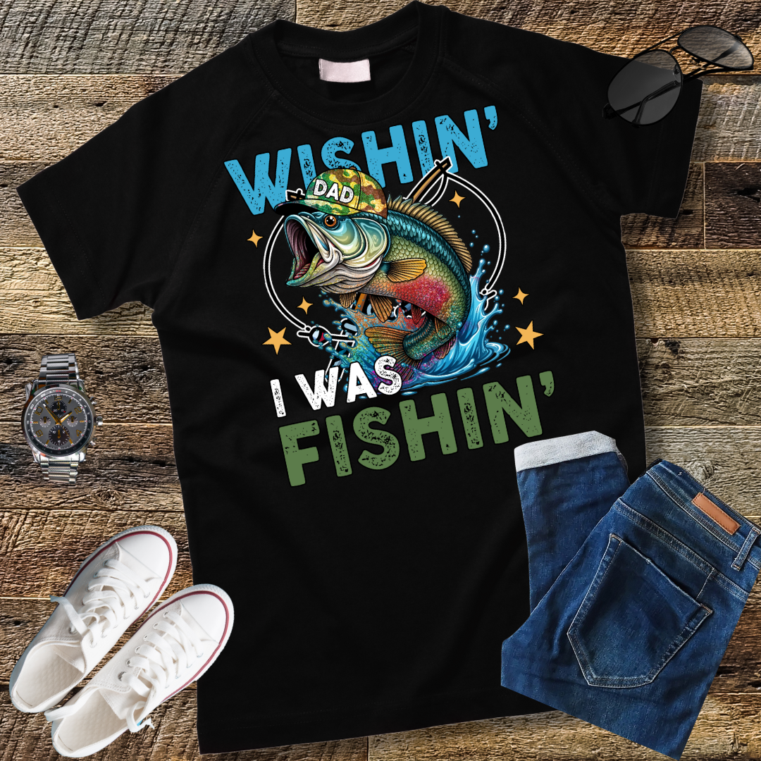 "Wishin' I Was Fishin' Shirt, Funny Fishing Shirt, Fishing Gift, Men's Fishing Shirt, Gift for Fishing Lover, Fishing T-Shirt, Gifts for Fishermen"
