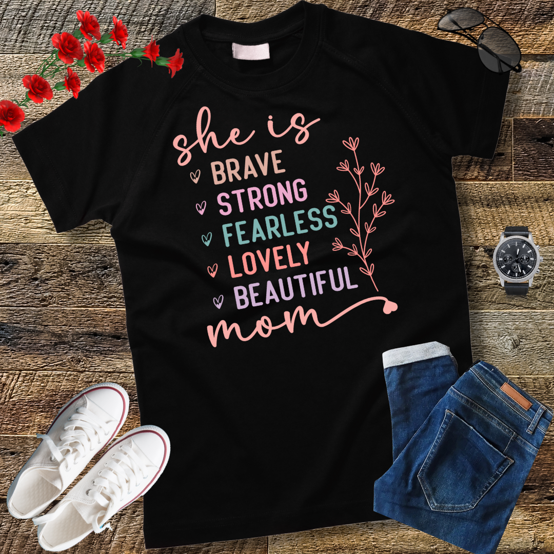 She is Strong Brave Full of Fire Fierce graphic empowerment T-Shirt
