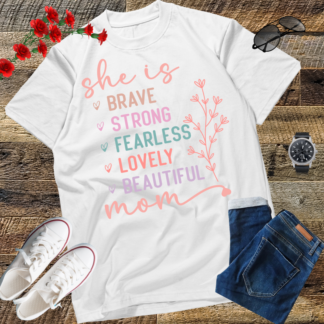 She is Strong Brave Full of Fire Fierce graphic empowerment T-Shirt