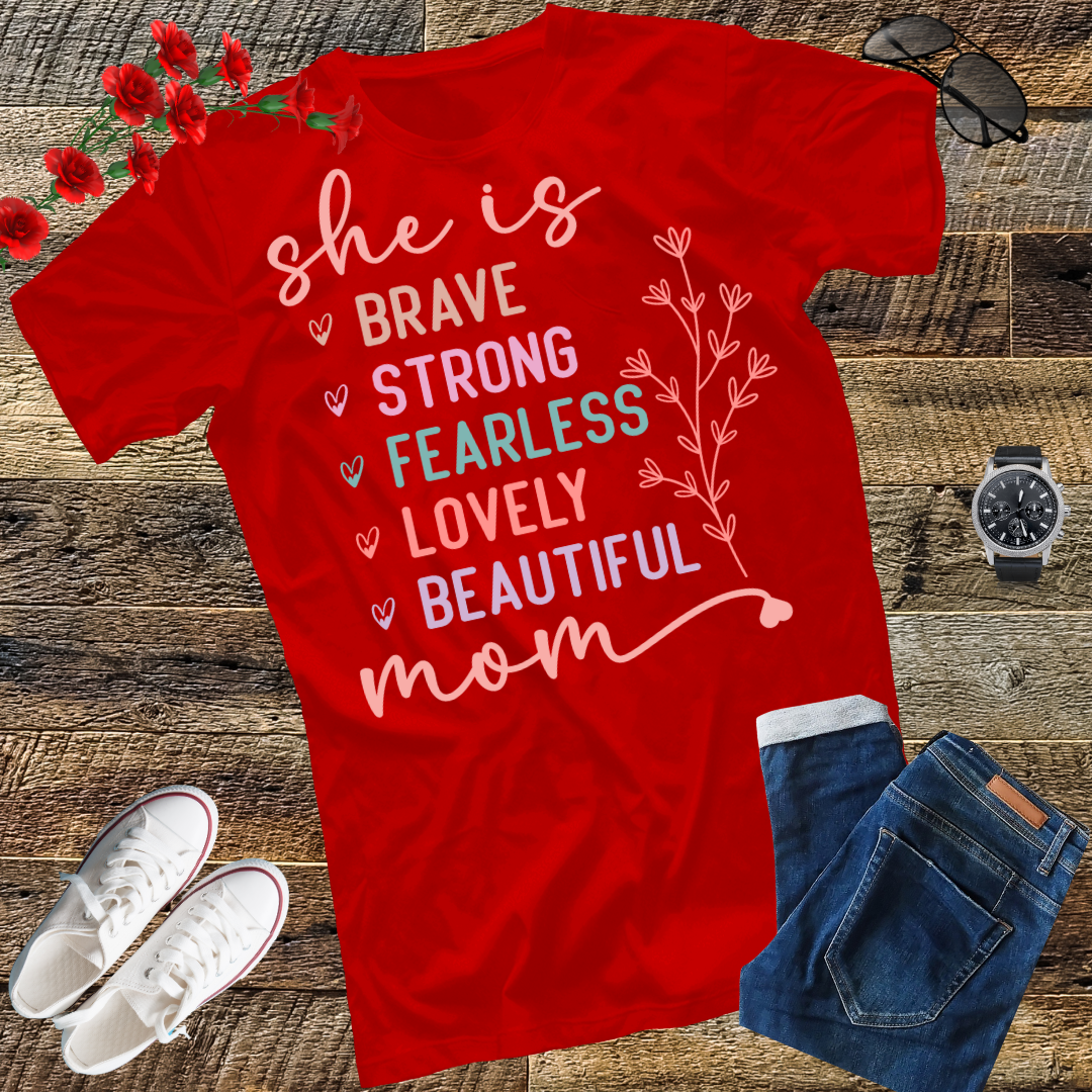 She is Strong Brave Full of Fire Fierce graphic empowerment T-Shirt