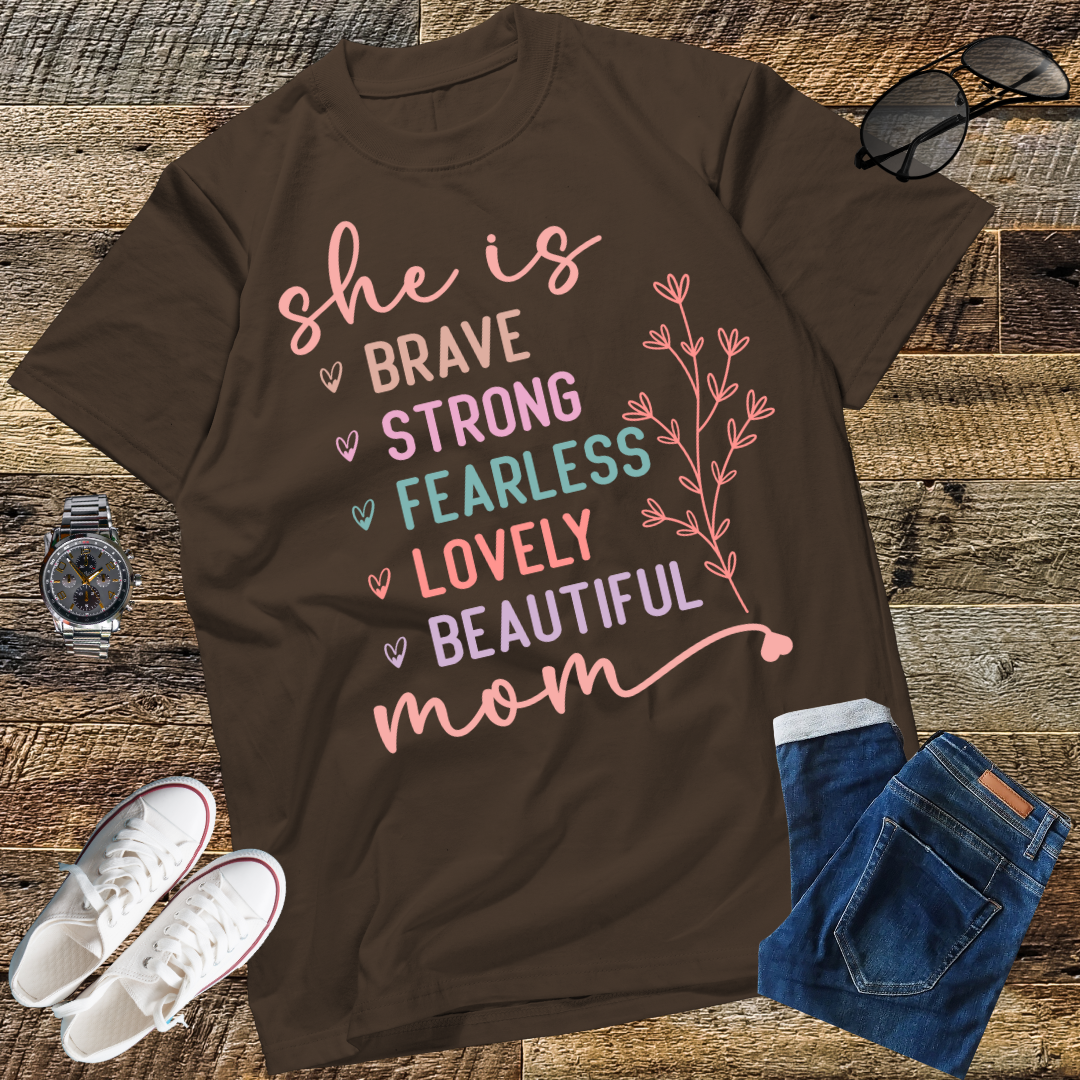 She is Strong Brave Full of Fire Fierce graphic empowerment T-Shirt