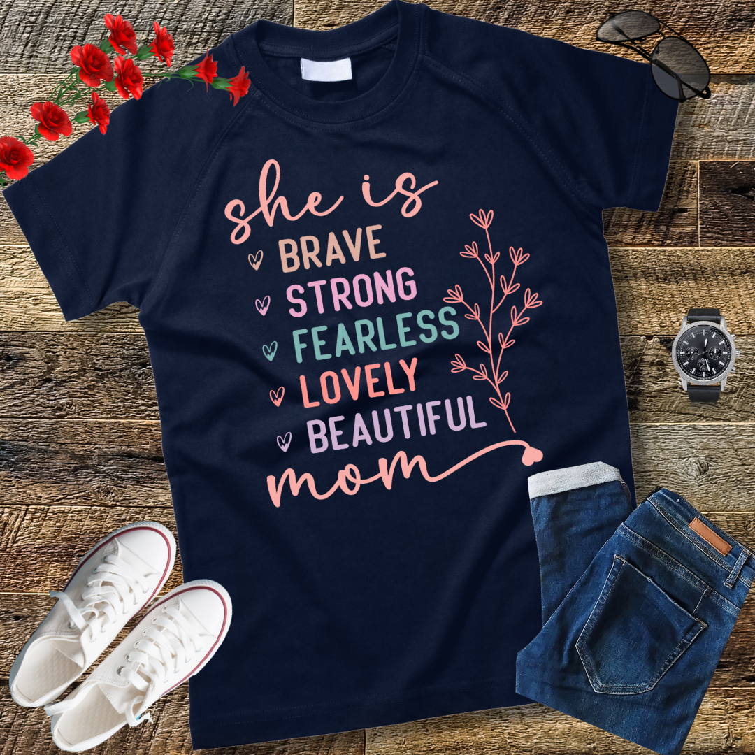 She is Strong Brave Full of Fire Fierce graphic empowerment T-Shirt