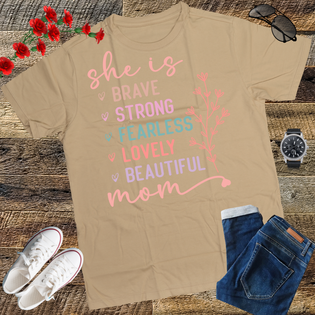 She is Strong Brave Full of Fire Fierce graphic empowerment T-Shirt