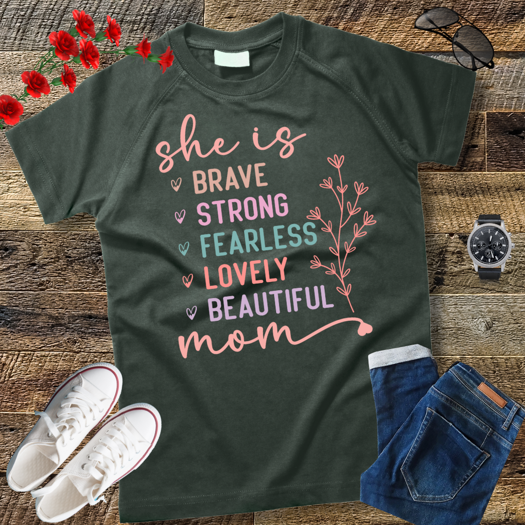 She is Strong Brave Full of Fire Fierce graphic empowerment T-Shirt