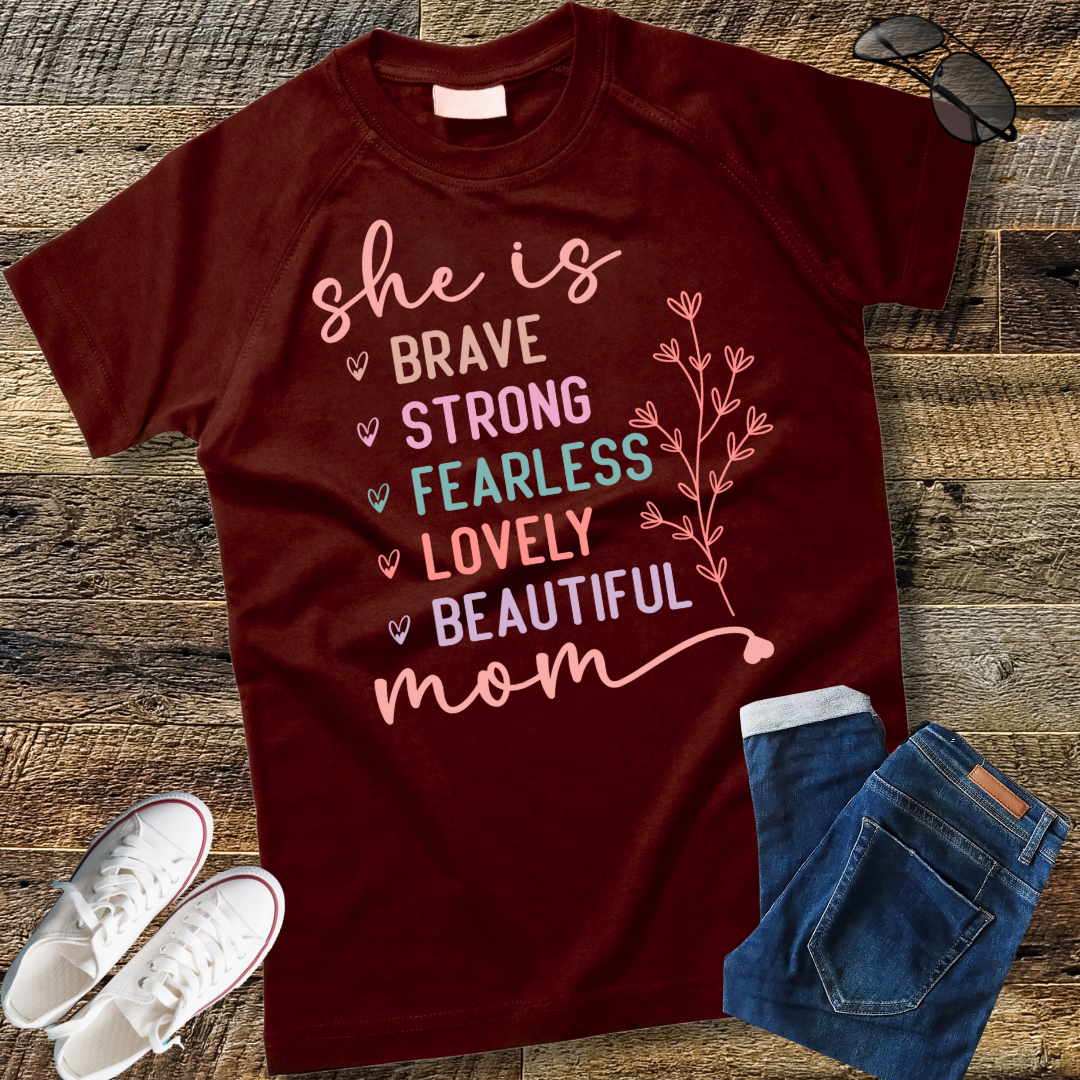 She is Strong Brave Full of Fire Fierce graphic empowerment T-Shirt