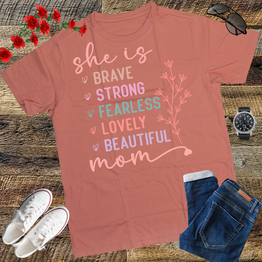 She is Strong Brave Full of Fire Fierce graphic empowerment T-Shirt