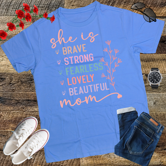 She is Strong Brave Full of Fire Fierce graphic empowerment T-Shirt